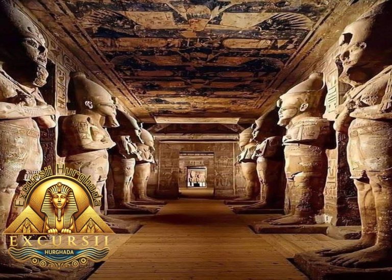 Statui colosale și coloane egiptene admirate în timpul unei Excursie in Templul Mortuar Ramesseum.