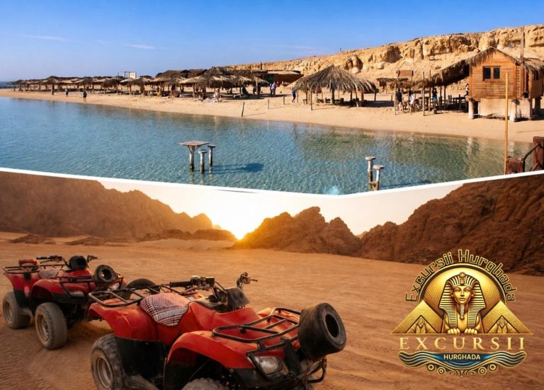 Safari în deșert cu ATV-ul Vs plajă exotică la Orange Bay în Hurghada, Egipt.